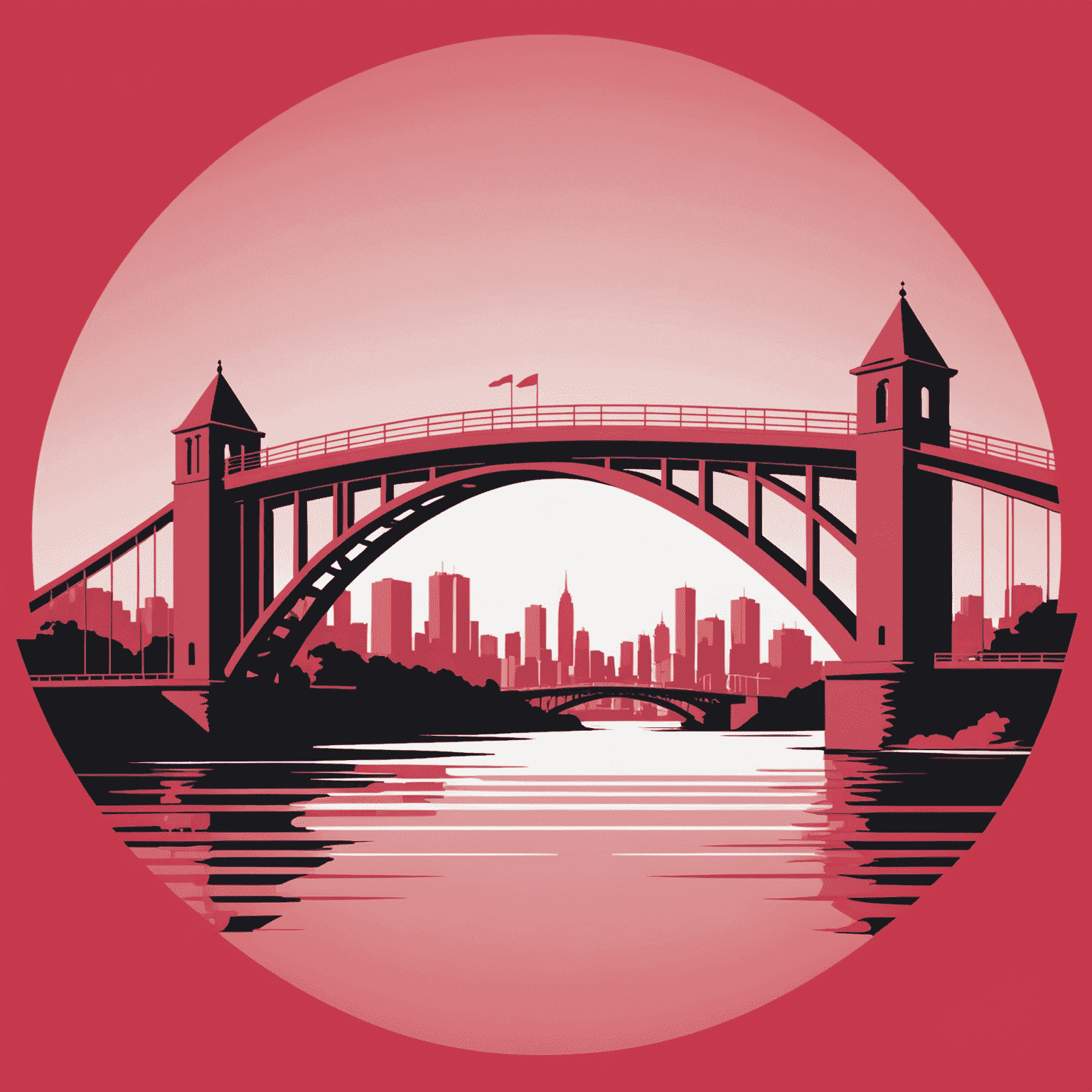 SuperBridge logo featuring a stylized bridge in red and pink